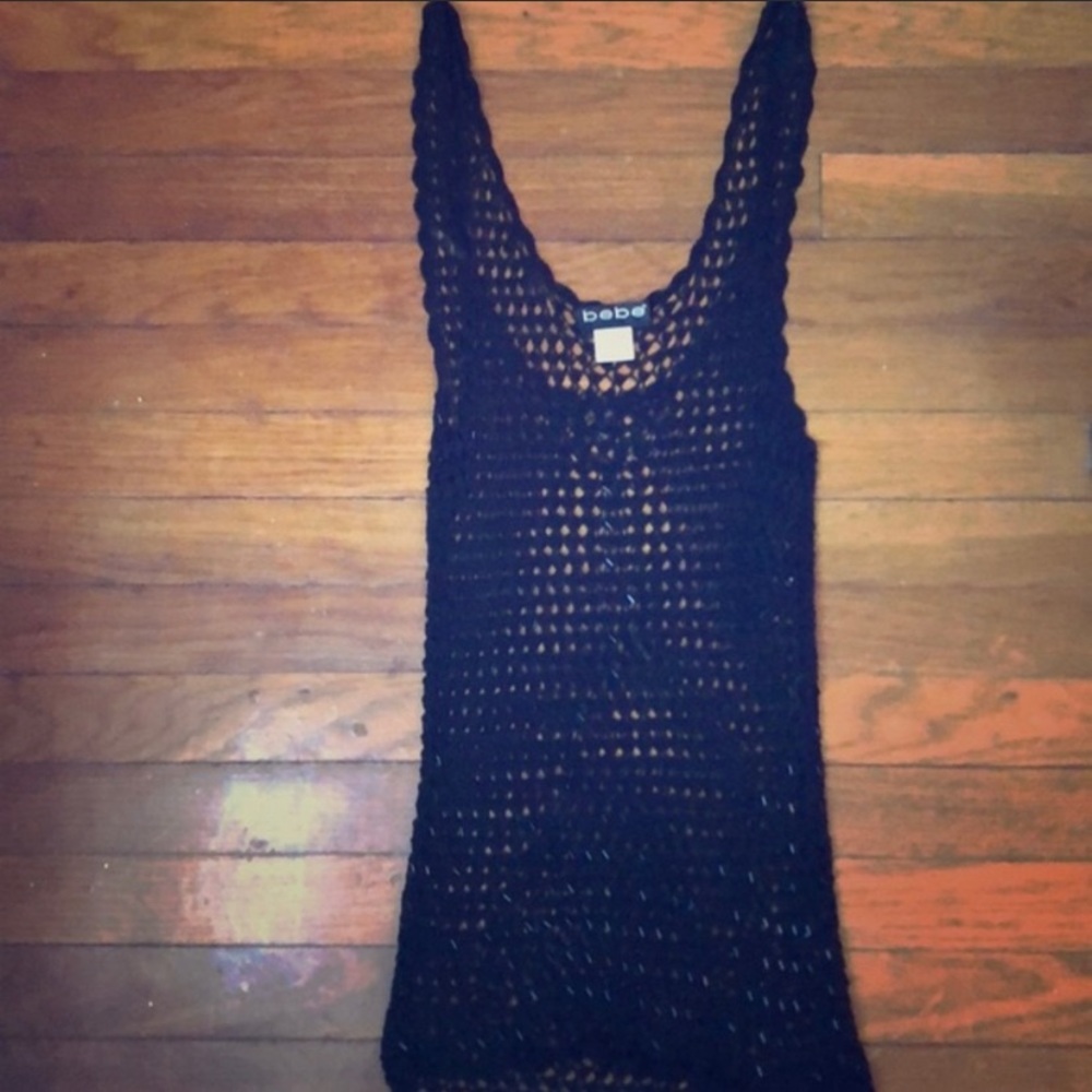 bebe crochet and beaded black top